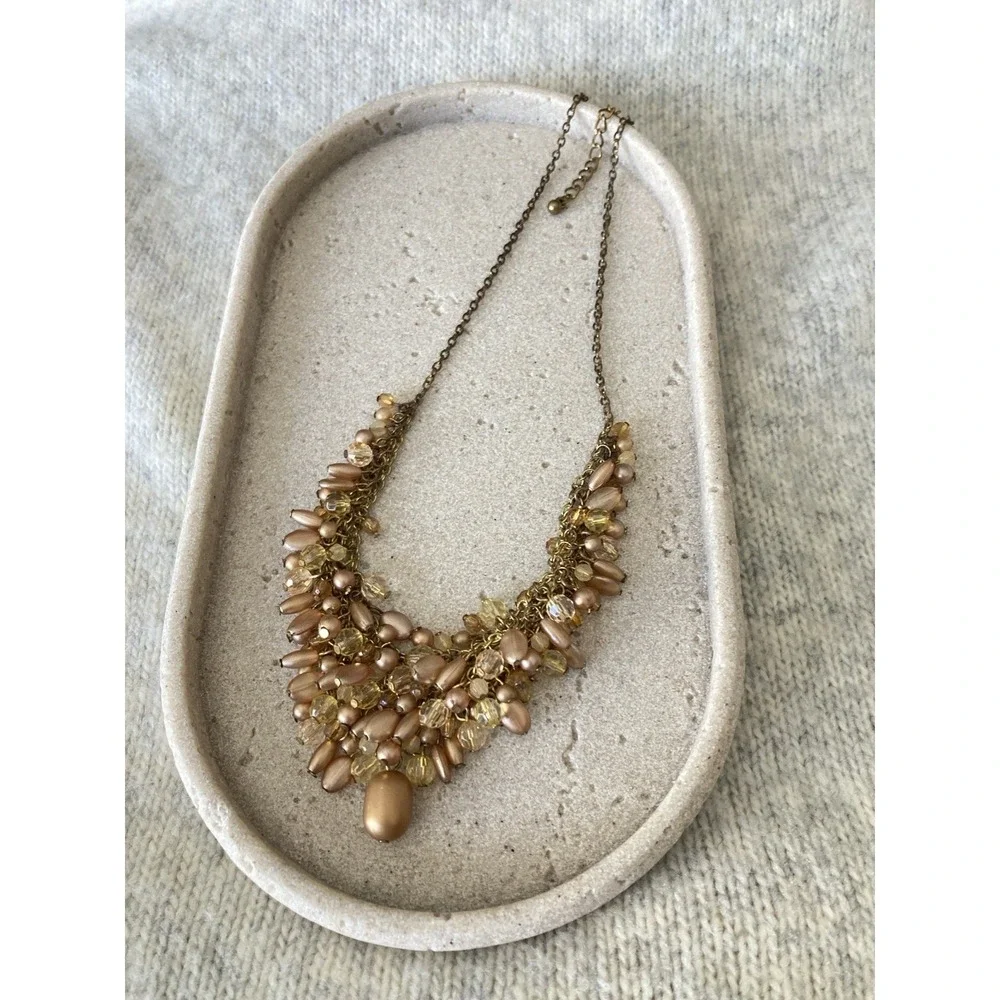 Premier Designs Champagne Cluster Bead‎ Bib Necklace In Bronze Tone Romantic